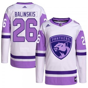 Adult Authentic Florida Panthers Uvis Balinskis White/Purple Hockey Fights Cancer Primegreen Official Adidas Jersey