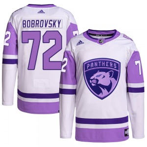 Adult Authentic Florida Panthers Sergei Bobrovsky White/Purple Hockey Fights Cancer Primegreen Official Adidas Jersey