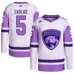 Adult Authentic Florida Panthers Aaron Ekblad White/Purple Hockey Fights Cancer Primegreen Official Adidas Jersey