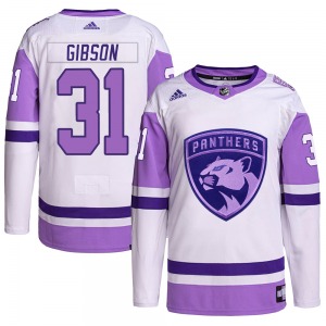 Adult Authentic Florida Panthers Christopher Gibson White/Purple Hockey Fights Cancer Primegreen Official Adidas Jersey