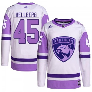 Adult Authentic Florida Panthers Magnus Hellberg White/Purple Hockey Fights Cancer Primegreen Official Adidas Jersey