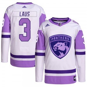 Adult Authentic Florida Panthers Paul Laus White/Purple Hockey Fights Cancer Primegreen Official Adidas Jersey