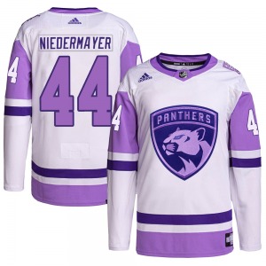 Adult Authentic Florida Panthers Rob Niedermayer White/Purple Hockey Fights Cancer Primegreen Official Adidas Jersey