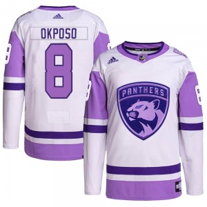Adult Authentic Florida Panthers Kyle Okposo White/Purple Hockey Fights Cancer Primegreen Official Adidas Jersey