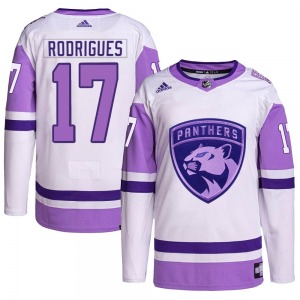 Adult Authentic Florida Panthers Evan Rodrigues White/Purple Hockey Fights Cancer Primegreen Official Adidas Jersey