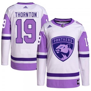 Adult Authentic Florida Panthers Joe Thornton White/Purple Hockey Fights Cancer Primegreen Official Adidas Jersey