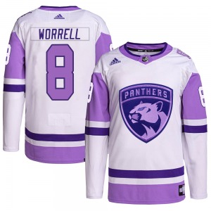 Adult Authentic Florida Panthers Peter Worrell White/Purple Hockey Fights Cancer Primegreen Official Adidas Jersey