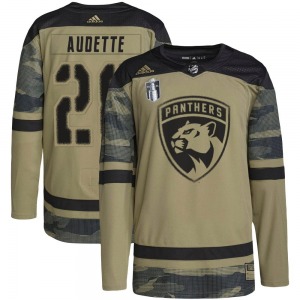 Adult Authentic Florida Panthers Donald Audette Camo Military Appreciation Practice 2023 Stanley Cup Final Official Adidas Jerse