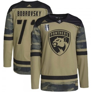 Adult Authentic Florida Panthers Sergei Bobrovsky Camo Military Appreciation Practice 2023 Stanley Cup Final Official Adidas Jer