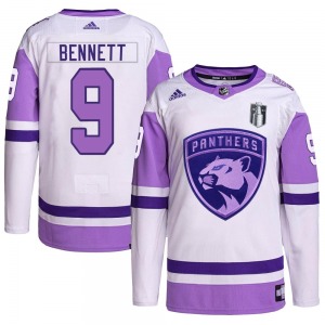 Youth Authentic Florida Panthers Sam Bennett White/Purple Hockey Fights Cancer Primegreen 2023 Stanley Cup Final Official Adidas