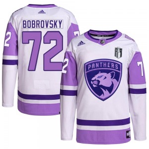 Youth Authentic Florida Panthers Sergei Bobrovsky White/Purple Hockey Fights Cancer Primegreen 2023 Stanley Cup Final Official A