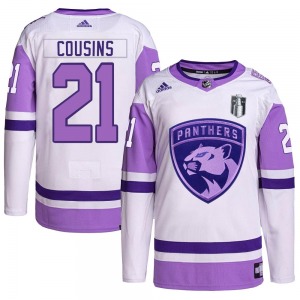 Youth Authentic Florida Panthers Nick Cousins White/Purple Hockey Fights Cancer Primegreen 2023 Stanley Cup Final Official Adida
