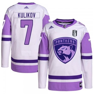 Youth Authentic Florida Panthers Dmitry Kulikov White/Purple Hockey Fights Cancer Primegreen 2023 Stanley Cup Final Official Adi