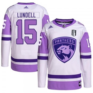 Youth Authentic Florida Panthers Anton Lundell White/Purple Hockey Fights Cancer Primegreen 2023 Stanley Cup Final Official Adid