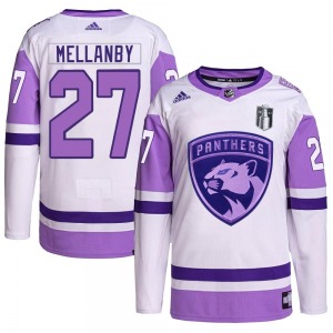 Youth Authentic Florida Panthers Scott Mellanby White/Purple Hockey Fights Cancer Primegreen 2023 Stanley Cup Final Official Adi