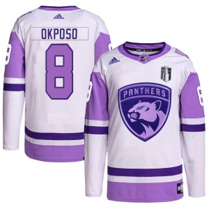 Youth Authentic Florida Panthers Kyle Okposo White/Purple Hockey Fights Cancer Primegreen 2023 Stanley Cup Final Official Adidas