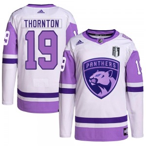 Youth Authentic Florida Panthers Joe Thornton White/Purple Hockey Fights Cancer Primegreen 2023 Stanley Cup Final Official Adida