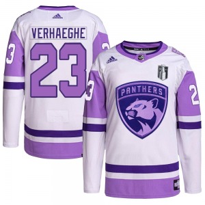 Youth Authentic Florida Panthers Carter Verhaeghe White/Purple Hockey Fights Cancer Primegreen 2023 Stanley Cup Final Official A
