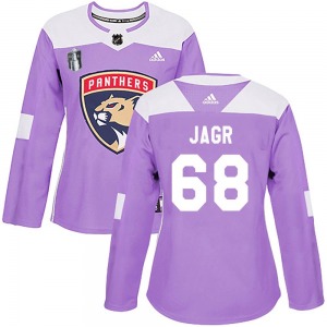 Women's Authentic Florida Panthers Jaromir Jagr Purple Fights Cancer Practice 2023 Stanley Cup Final Official Adidas Jersey