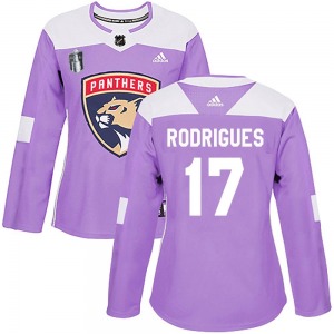 Women's Authentic Florida Panthers Evan Rodrigues Purple Fights Cancer Practice 2023 Stanley Cup Final Official Adidas Jersey