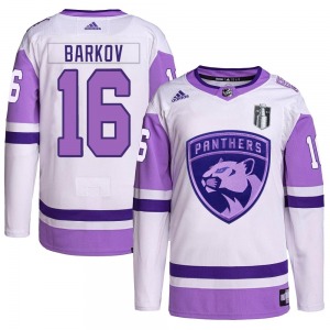 Adult Authentic Florida Panthers Aleksander Barkov White/Purple Hockey Fights Cancer Primegreen 2023 Stanley Cup Final Official 