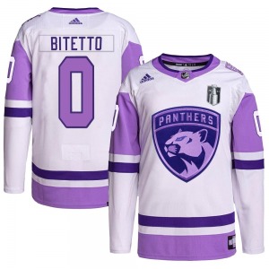 Adult Authentic Florida Panthers Anthony Bitetto White/Purple Hockey Fights Cancer Primegreen 2023 Stanley Cup Final Official Ad