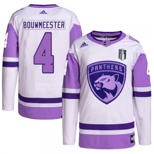 Adult Authentic Florida Panthers Jay Bouwmeester White/Purple Hockey Fights Cancer Primegreen 2023 Stanley Cup Final Official Ad