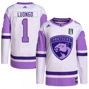 Adult Authentic Florida Panthers Roberto Luongo White/Purple Hockey Fights Cancer Primegreen 2023 Stanley Cup Final Official Adi