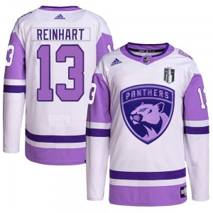 Adult Authentic Florida Panthers Sam Reinhart White/Purple Hockey Fights Cancer Primegreen 2023 Stanley Cup Final Official Adida