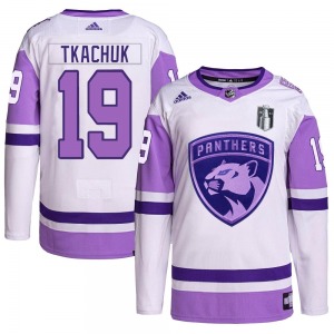 Adult Authentic Florida Panthers Matthew Tkachuk White/Purple Hockey Fights Cancer Primegreen 2023 Stanley Cup Final Official Ad