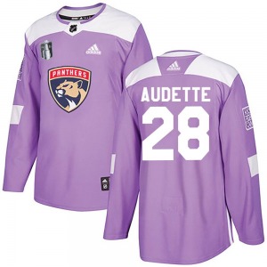 Adult Authentic Florida Panthers Donald Audette Purple Fights Cancer Practice 2023 Stanley Cup Final Official Adidas Jersey