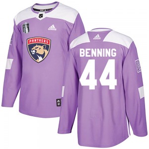 Adult Authentic Florida Panthers Mike Benning Purple Fights Cancer Practice 2023 Stanley Cup Final Official Adidas Jersey
