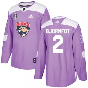 Adult Authentic Florida Panthers Tobias Bjornfot Purple Fights Cancer Practice 2023 Stanley Cup Final Official Adidas Jersey