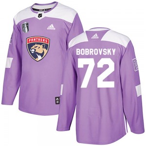 Adult Authentic Florida Panthers Sergei Bobrovsky Purple Fights Cancer Practice 2023 Stanley Cup Final Official Adidas Jersey