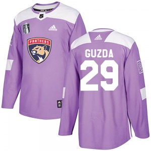 Adult Authentic Florida Panthers Mack Guzda Purple Fights Cancer Practice 2023 Stanley Cup Final Official Adidas Jersey
