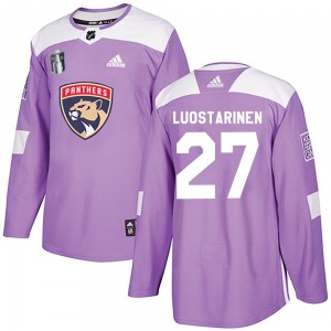 Adult Authentic Florida Panthers Eetu Luostarinen Purple Fights Cancer Practice 2023 Stanley Cup Final Official Adidas Jersey