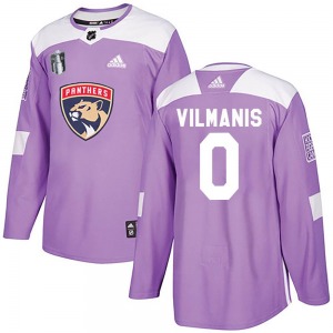 Adult Authentic Florida Panthers Sandis Vilmanis Purple Fights Cancer Practice 2023 Stanley Cup Final Official Adidas Jersey