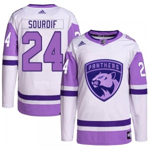 Youth Authentic Florida Panthers Justin Sourdif White/Purple Hockey Fights Cancer Primegreen Official Adidas Jersey