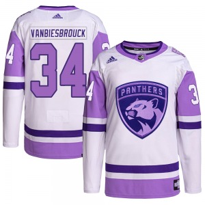 Youth Authentic Florida Panthers John Vanbiesbrouck White/Purple Hockey Fights Cancer Primegreen Official Adidas Jersey