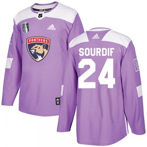 Youth Authentic Florida Panthers Justin Sourdif Purple Fights Cancer Practice 2023 Stanley Cup Final Official Adidas Jersey
