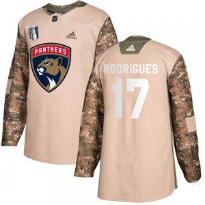 Youth Authentic Florida Panthers Evan Rodrigues Camo Veterans Day Practice 2023 Stanley Cup Final Official Adidas Jersey