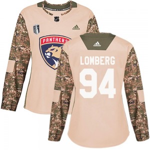 Women's Authentic Florida Panthers Ryan Lomberg Camo Veterans Day Practice 2023 Stanley Cup Final Official Adidas Jersey