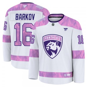 Youth Premium Florida Panthers Aleksander Barkov White 2024 Hockey Fights Cancer Practice Official Fanatics Jersey