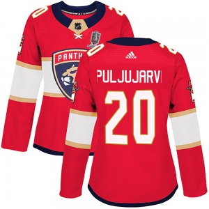 Women's Authentic Florida Panthers Jesse Puljujarvi Red Home 2024 Stanley Cup Champions Official Adidas Jersey