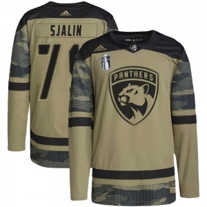 Adult Authentic Florida Panthers Calle Sjalin Camo Military Appreciation Practice 2023 Stanley Cup Final Official Adidas Jersey