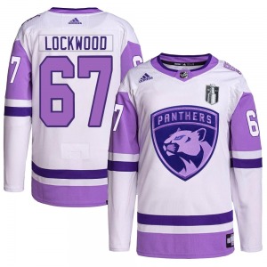 Youth Authentic Florida Panthers William Lockwood White/Purple Hockey Fights Cancer Primegreen 2023 Stanley Cup Final Official A