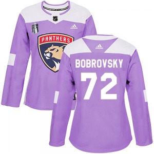 Women's Authentic Florida Panthers Sergei Bobrovsky Purple Fights Cancer Practice 2023 Stanley Cup Final Official Adidas Jersey