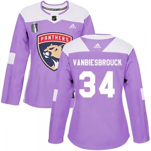 Women's Authentic Florida Panthers John Vanbiesbrouck Purple Fights Cancer Practice 2023 Stanley Cup Final Official Adidas Jerse