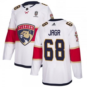 Youth Authentic Florida Panthers Jaromir Jagr White Away 2025 Stanley Cup Champions Patched Official Adidas Jersey