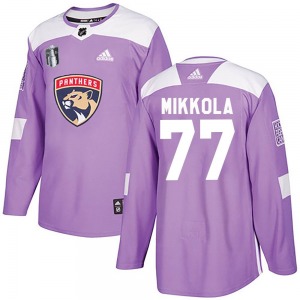 Adult Authentic Florida Panthers Niko Mikkola Purple Fights Cancer Practice 2023 Stanley Cup Final Official Adidas Jersey